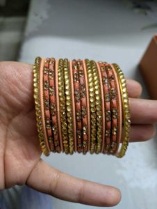 Peach Golden Glass Bangles choodiyan