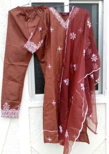 Brown Embroidered Kurta Set