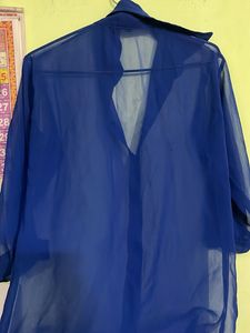 Blue Sheer Button-Down Top