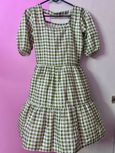Green Gingham Tiered Dress