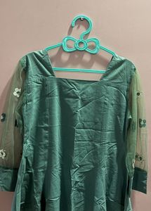 Green Dress with Floral Sleeves