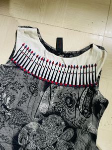 Black &amp; White Floral A-Line Sleeveless Dress