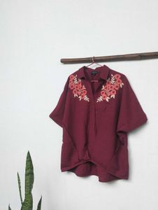 Oversized Maroon Embroidered Shirt