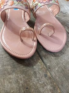 Peach Colour Slippers For Party Wear