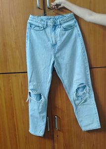 Ripped Light Wash Mom Jeans