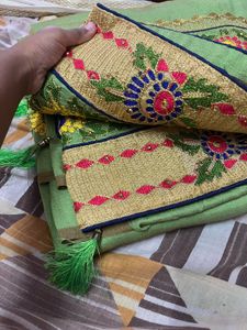 Elegant Green Embroidered Saree