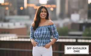 Blue Plaid Off-Shoulder Top