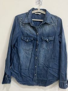 Studded Denim Western Shirt For Women