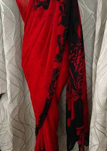red black floral saree