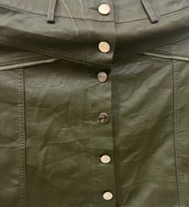 Olive Green Faux Leather Mini Skirt