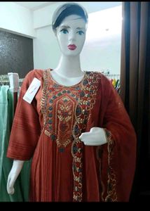 Art silk kurti pant dupatta set