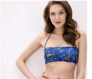 Floral Bikini Top - Blue & Leopard Print