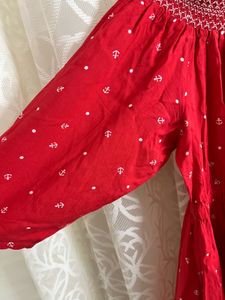 Printed Smocked Off Shoulder Dress