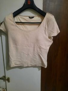 Casual Beige Crop Top with attached bra