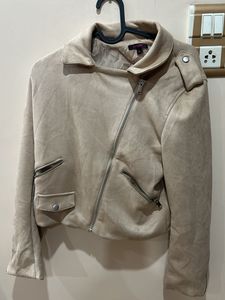 Tan Cropped Suede Jacket