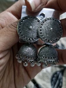 Silver Jhumkas With Pearl Hangings