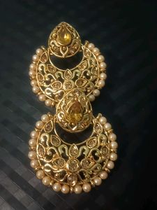 Kundan Pearl Chandbali Golden Earrings