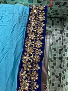 Light Blue Heavy Border Saree