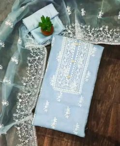 Elegant Blue Embroidered Suit