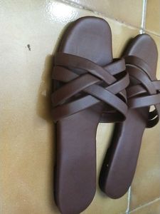 Brown Woven Strap Slides