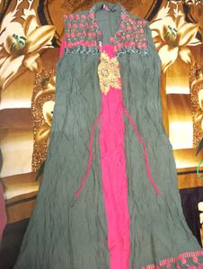 Embroidered Sleeveless Dress with Shrug