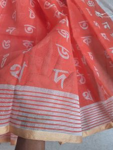 Orange And White Saree