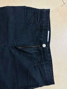 Black Denim Midi Skirt with Slit
