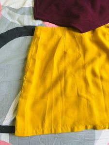 Maroon Crop Top With Yellow Mini Skirt
