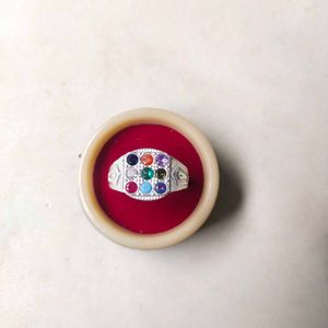 Pure Silver Multicolor 9 Precious stone Ring