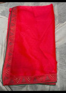 Red Orangish Saree Without Blouse