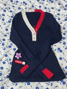 Stylish Navy & Red Knit Top