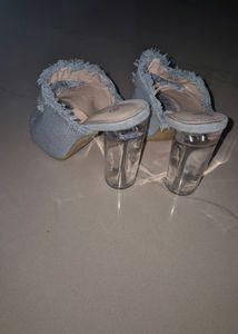 Denim Glass Heels. On Sale