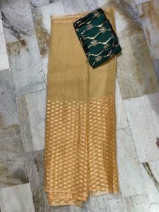 Tissue Orgenza Sareee And Banarasi Blouse 🥻
