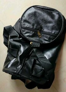 Black Faux Leather Duffle Bag