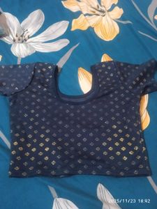 Navy &amp; Gold Brocade Blouse