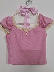 Pink Lace Crop Top