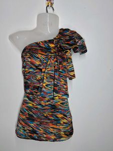 Abstract One-Shoulder Mini Dress With Side Zip.