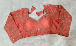 Coral Embroidered Full Sleeves Blouse
