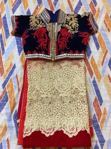 DESIGNER RED RICH SAREE STITCHED VELVET  BLOUSE