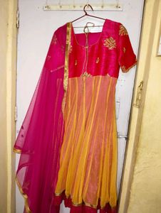 Pink &amp; Gold Anarkali Suit