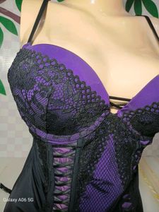 (1409)Elegant Purple &amp; Black Corset