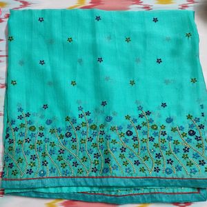 Flower Embroidery Green Saree