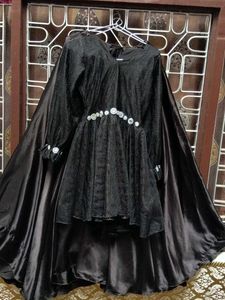 Black Embellished Dress with Cape