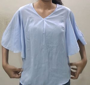 Light Blue Shein Ruffle Sleeves Top