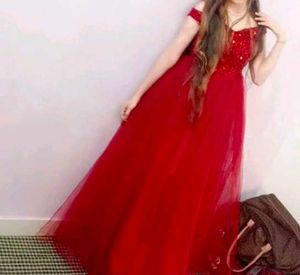 Red Sequin Off-Shoulder Gown