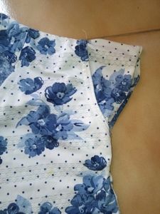 White With Navy Blue Floral Top Or Tunic