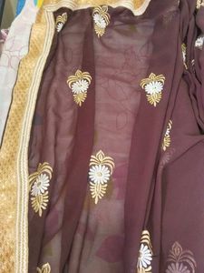 Embroidered marron Saree attach bouse Pisce