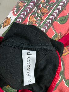 Unused Front open Black Bra with Red Straps