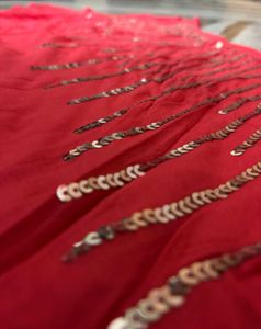 Red Sequin Embellished One-Shoulder Top
