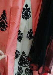 Anarkali Kurti With Pant And Net Black Dupatta